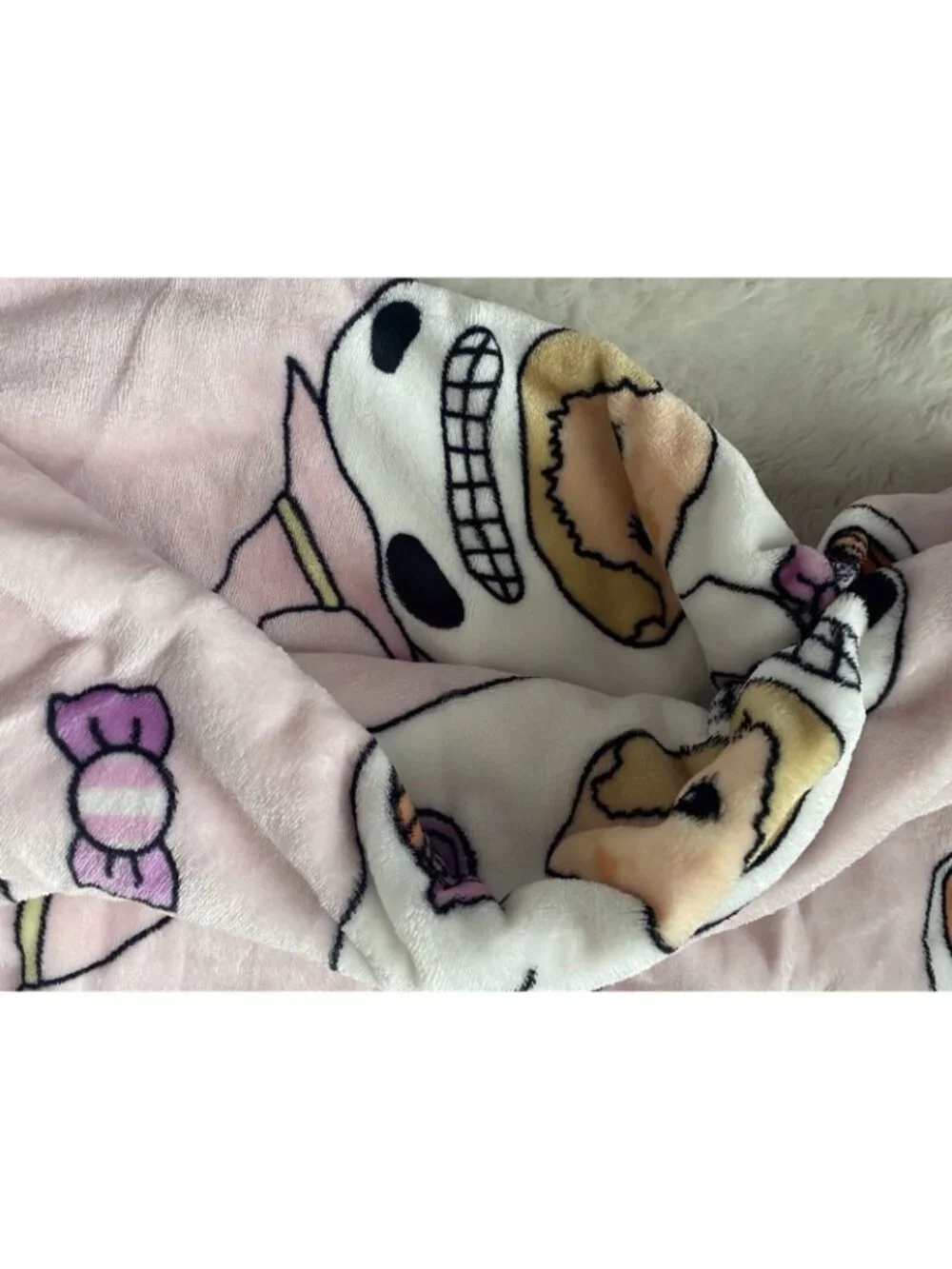 Halloween Candy Ghost Monchhichi Pink Soft Plush Throw Blanket 50” X 70” NEW